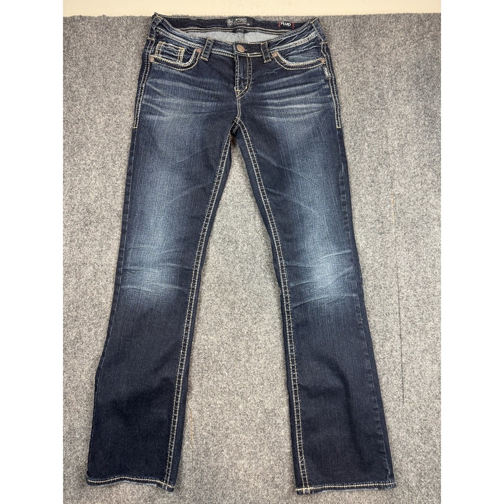 Silver Jeans Women's 31x33 Dark Blue Aiko Bootcut Embroidered Western Glove - Picture 2 of 10